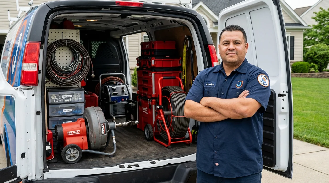 Professional drain cleaning equipment and Johns Plumbing LLC plumber in Mount Ayr