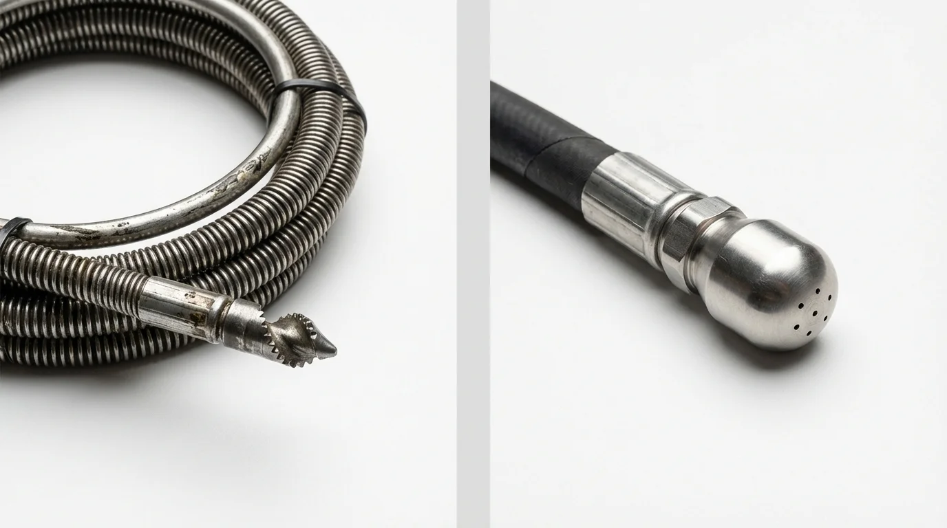 Drain snake cable and hydro jetting nozzle used for drain cleaning in Mount Ayr, IA
