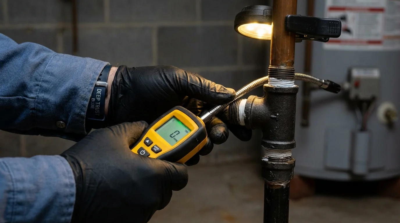 Gas leak detection with electronic sniffer by Johns Plumbing LLC in Mount Ayr
