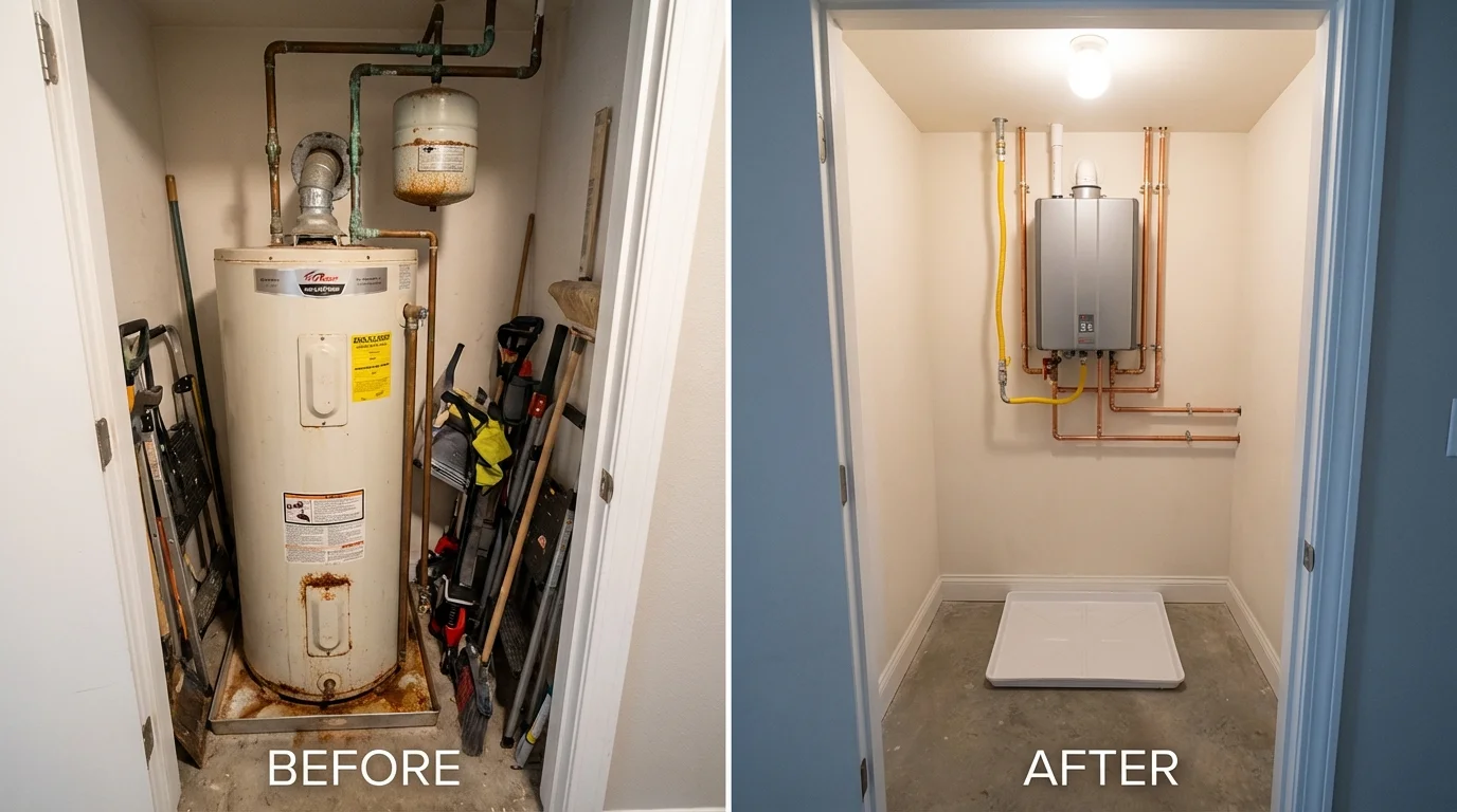 Tank water heater versus wall-mounted tankless unit comparison for Mount Ayr, IA homeowners